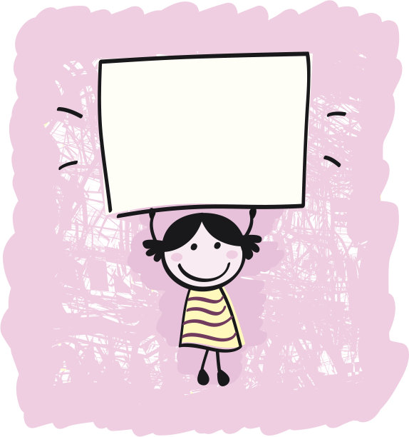 可爱的涂鸦复古小孩拿着空白横幅图片下载