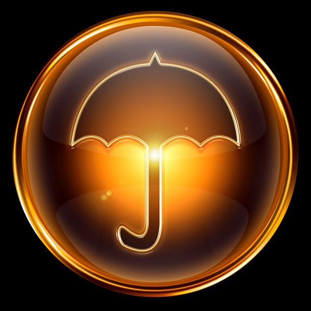伞图标金色，孤立在黑色背景图片下载