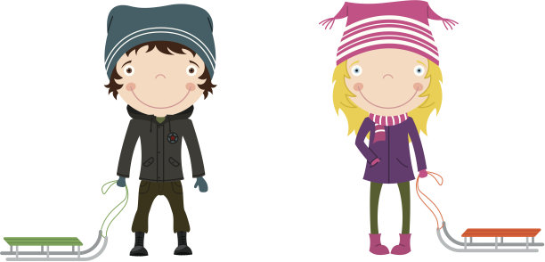 可爱快乐的孩子与雪橇图片下载