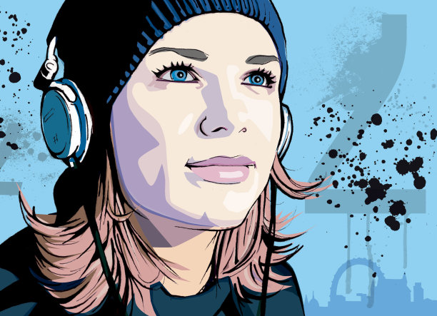 耳机的女孩图片下载