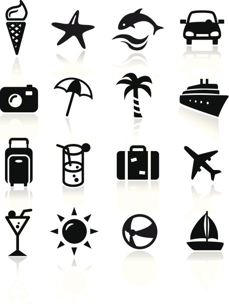 描绘夏季相关物品的单色图标图片下载