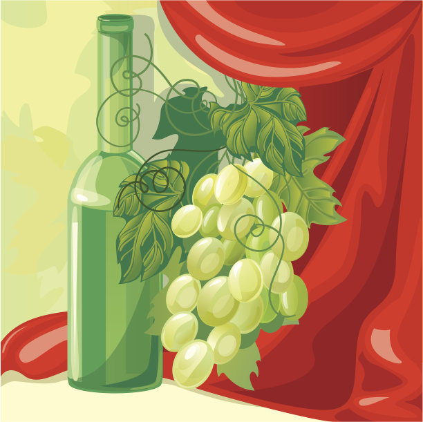 静物画，有一个瓶子，一束，还有红窗帘图片下载