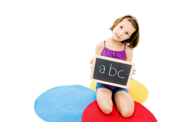 小女孩和黑板，识字概念图片下载