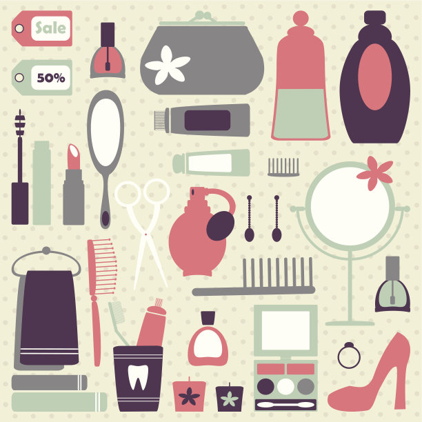 矢量集复古的化妆品图标。图片下载