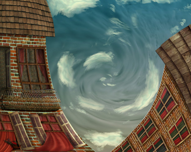 背景天空上的两栋房子图片下载