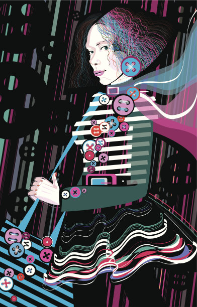 年轻时尚的女人穿着手工制作的有扣子的衣服图片下载