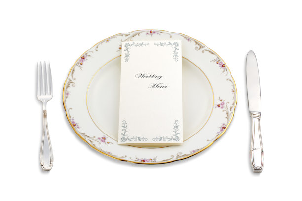 采购产品晚餐盘子，婚礼菜单，刀和叉图片下载