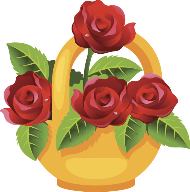 有一束玫瑰的篮子。矢量图图片下载