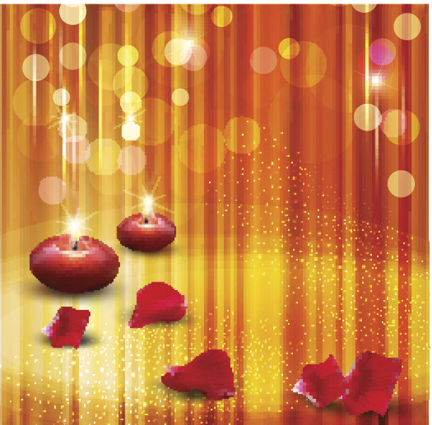 矢量节日背景蜡烛和玫瑰花瓣图片下载