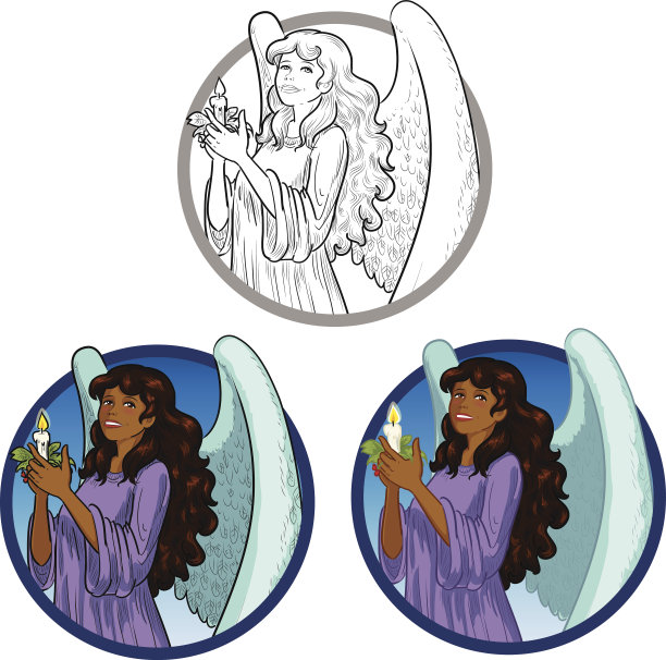 美丽的非裔美国女性天使拿着蜡烛图片下载