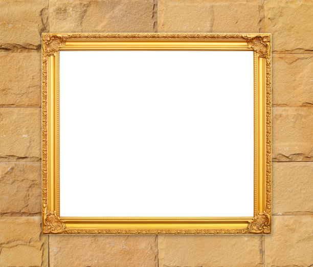 空白的金色框架在砖墙上图片下载