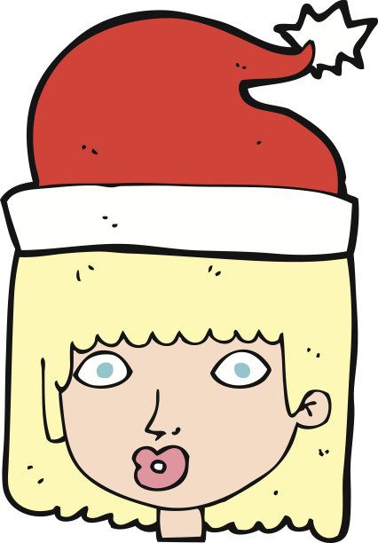 戴着圣诞老人帽的卡通女人图片下载