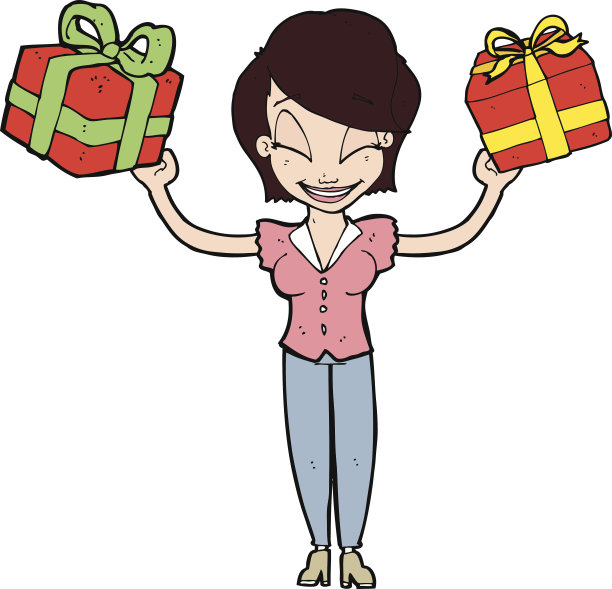 卡通女人拿着礼物图片下载