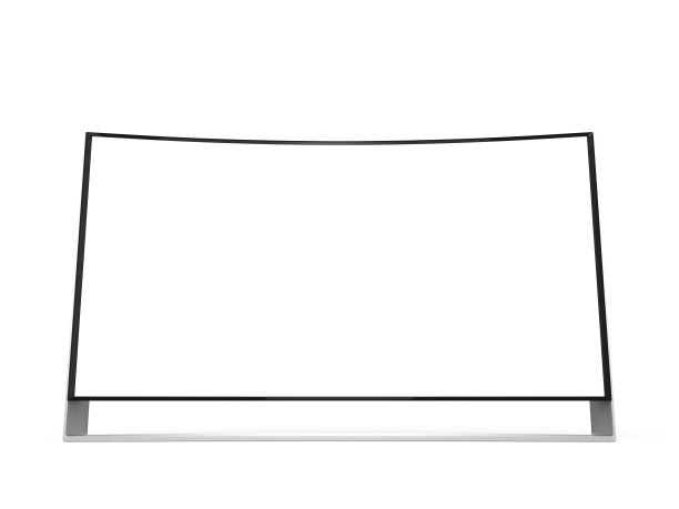 带有拷贝空间的4K曲面电视正面视图。图片下载