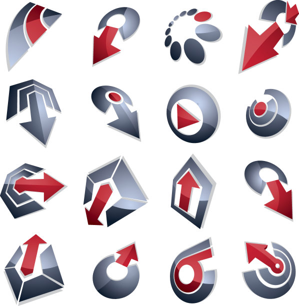 向量多媒体标志收集孤立在白色背景。三维灰色抽象设计元素，可用于网页和平面设计和作为营销符号。图片下载