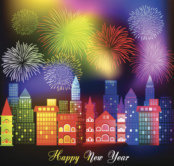 新年烟花在城市上空飞舞图片下载
