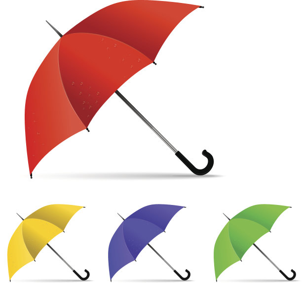 一套多色伞孤立在白色背景。Vect图片下载
