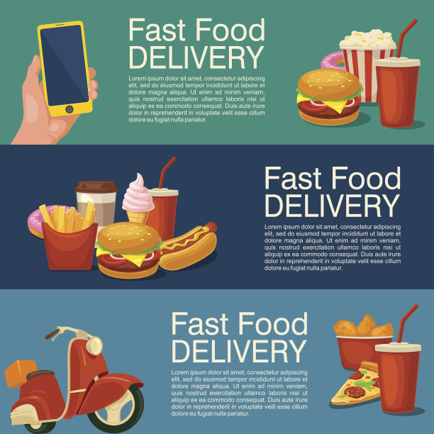 三横横幅的快餐外卖。图片下载