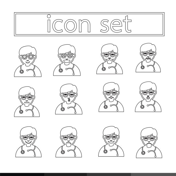 医生情绪图标设置插画设计图片下载