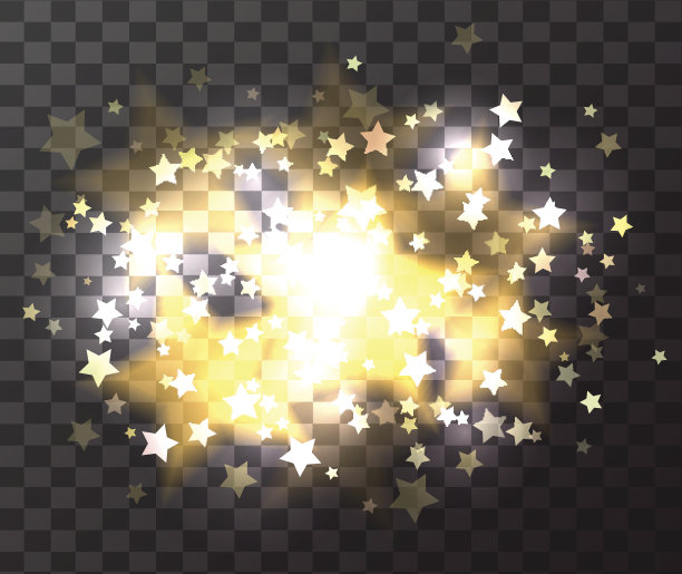 奢华的金色星星，在透明的背景上闪耀和散景图片下载