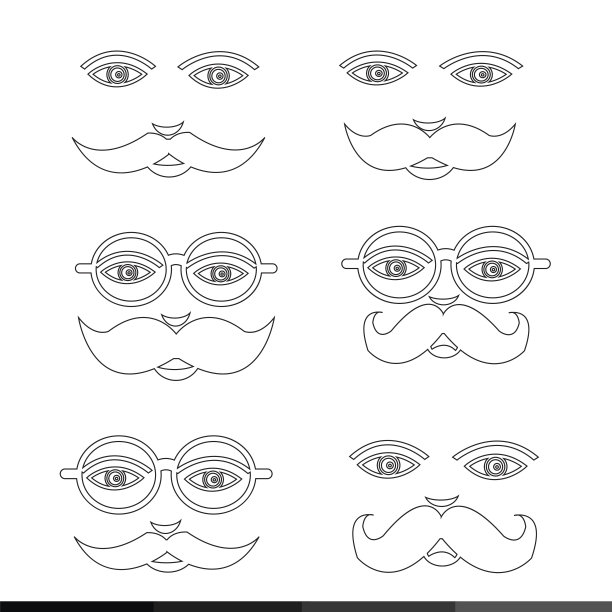 小胡子男人情感图标设置插画设计图片下载