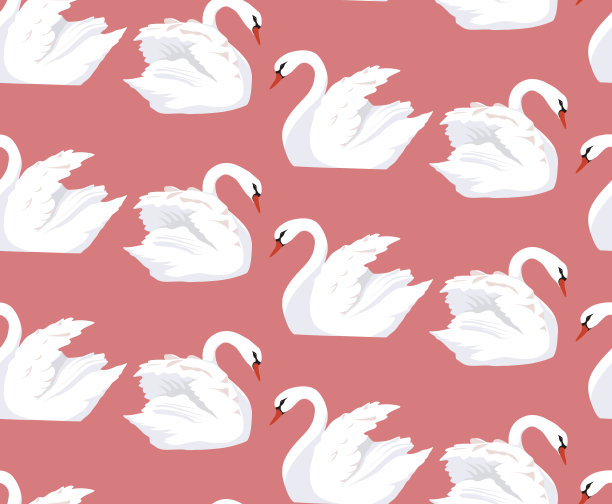 无缝图案与一对恋人天鹅在一个粉红色的背景。素材图片