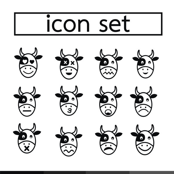 奶牛情感图标设置插画设计图片下载