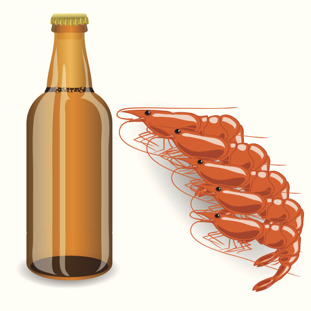 一瓶啤酒和虾图片下载