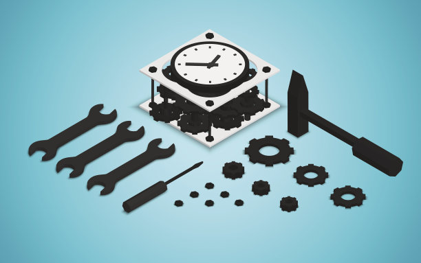 蒸汽朋克复古机械时钟，闹钟，矢量插图，eps10图片下载