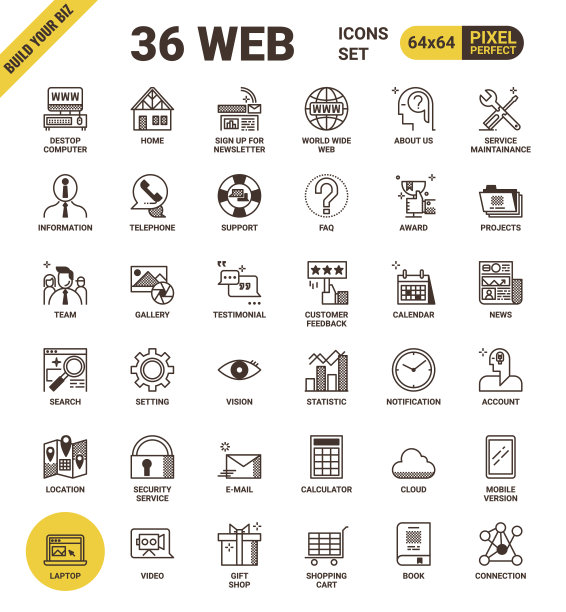 通用像素完美网页线性图标图片下载
