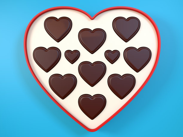 有巧克力的心形礼盒。3 d渲染。图片下载