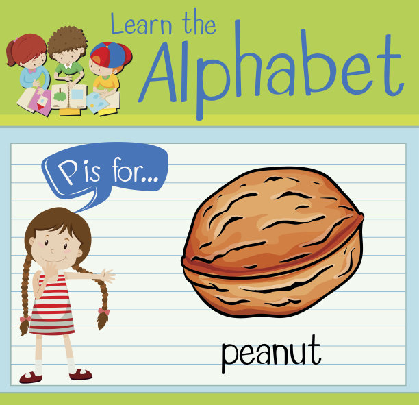 识字卡片上的字母P代表花生素材图片