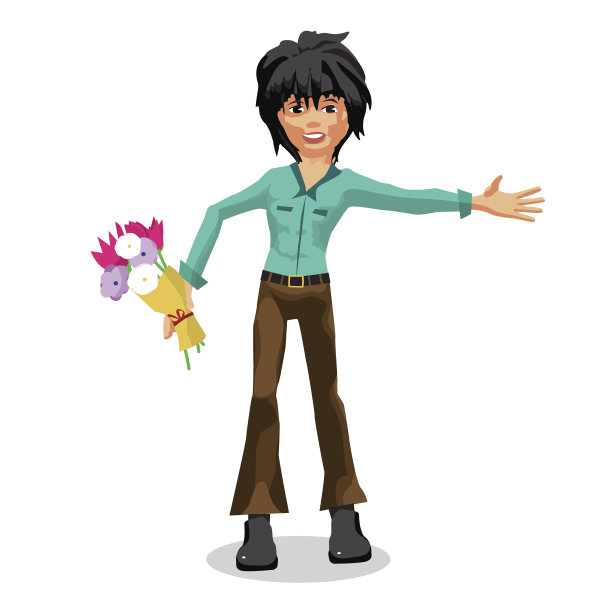 一个年轻人手里拿着一束花的浪漫画面图片下载