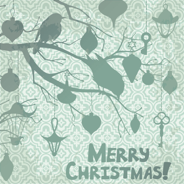 有鸟和装饰品的圣诞剪贴卡图片下载