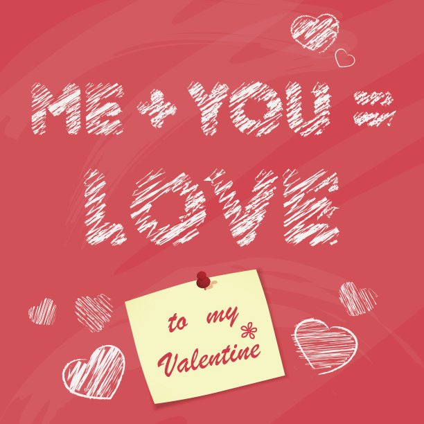 情人节快乐，有贴纸的办公桌。粉笔画矢量图片下载