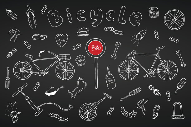 收集涂鸦风格的自行车。手绘图片下载