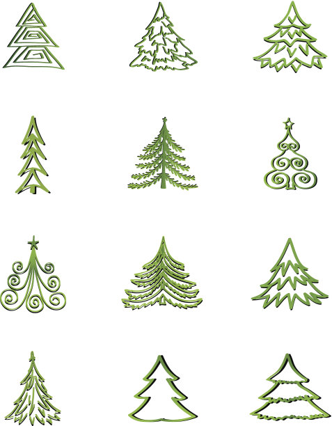 圣诞树图标集。冷杉向量集合。图片下载