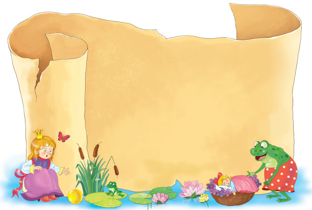 破旧的棕色纸。青蛙王子。拇指姑娘图片下载