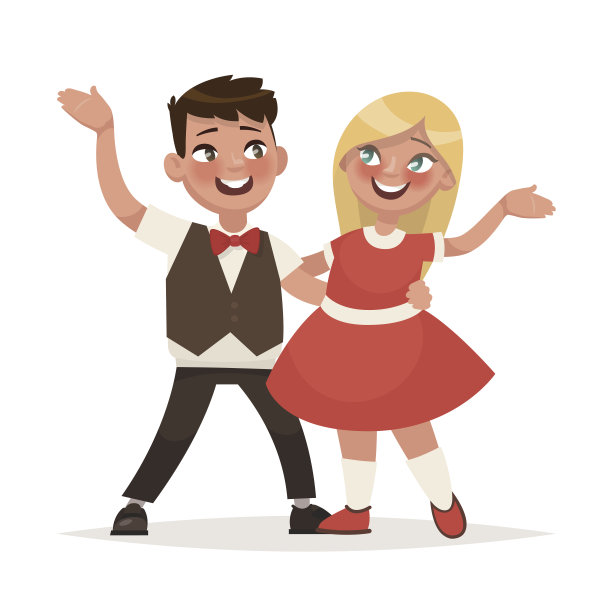 一个男孩和一个女孩在白色的背景上跳舞图片下载