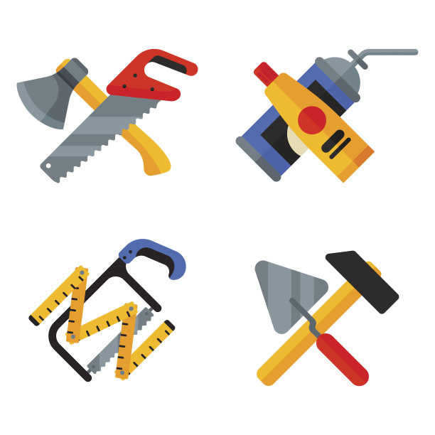 家庭修理工具图标工作建筑设备集和服务人员macter盒子扁平风格孤立在白色背景矢量插图图片下载