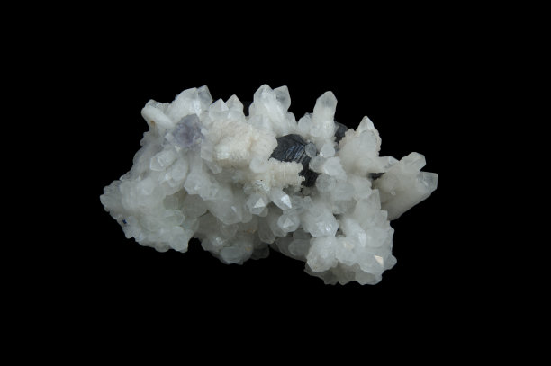 白色石英，闪锌矿，方解石黑色背景图片下载