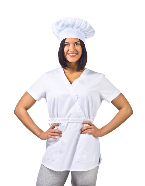 穿厨师服的女人被隔离在白色背景下图片下载