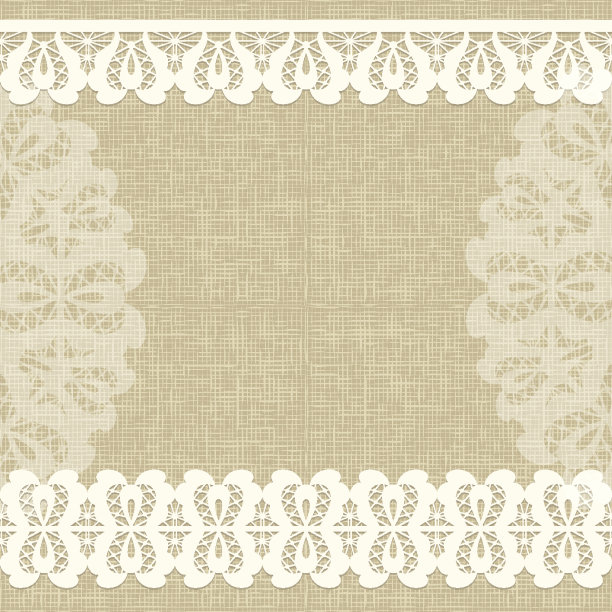带有白色花边的矢量卡片。亚麻帆布花背景。图片下载