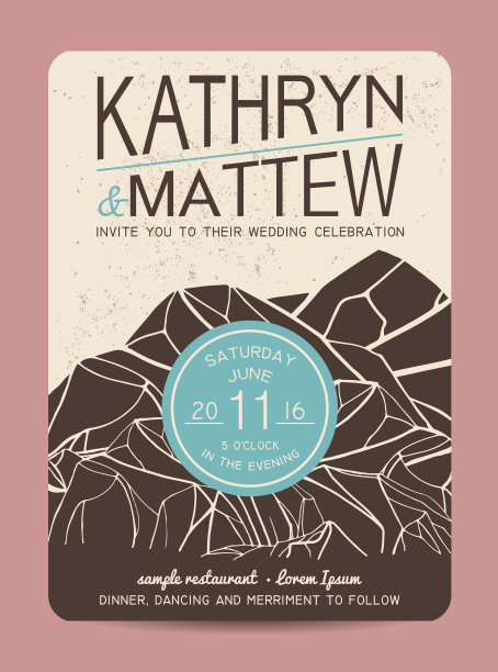 美丽的婚礼请柬，用抽象的山装饰。复古的设计图片下载