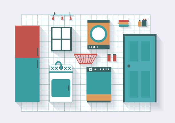 带有洗衣机、烘干机和配件的洗衣房图片下载