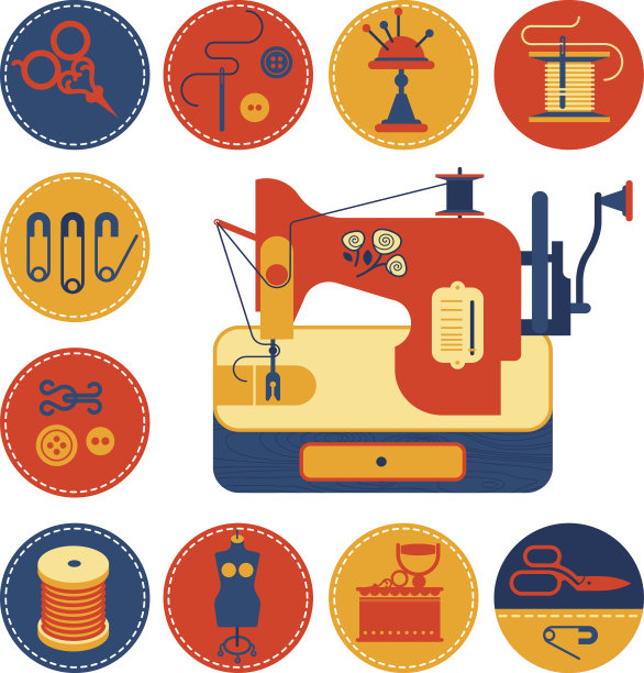 一套图标与缝纫和裁缝符号。图片下载