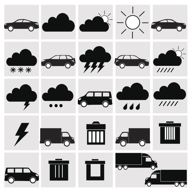 矢量黑色的运输和天气图标设置为灰色图片下载