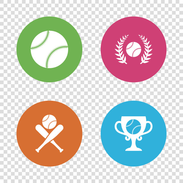 棒球图标。有手套和球棒标志的球。图片下载