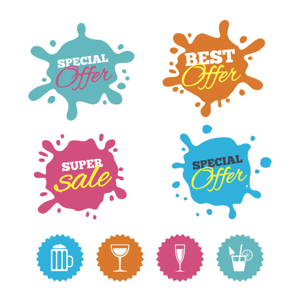 酒精饮料的迹象。香槟,啤酒图标。图片下载