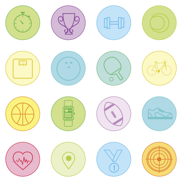 运动健身图标设置细线简单多彩的图片下载